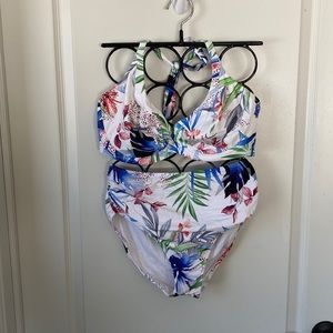 Fantasie white floral Catalina halter bikini top and bottoms